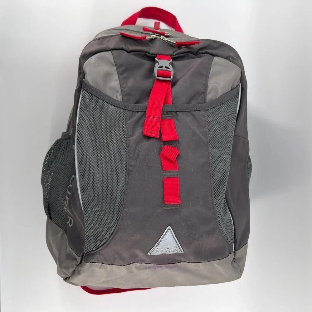 LL Bean‎ Backpack Gray Red Nylon Mesh Outdoor School Travel Bag